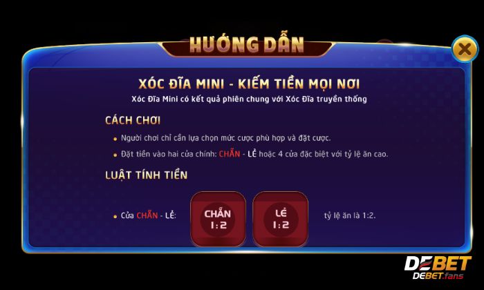 Luật chơi Xóc đĩa mini tại Debet dễ nhớ